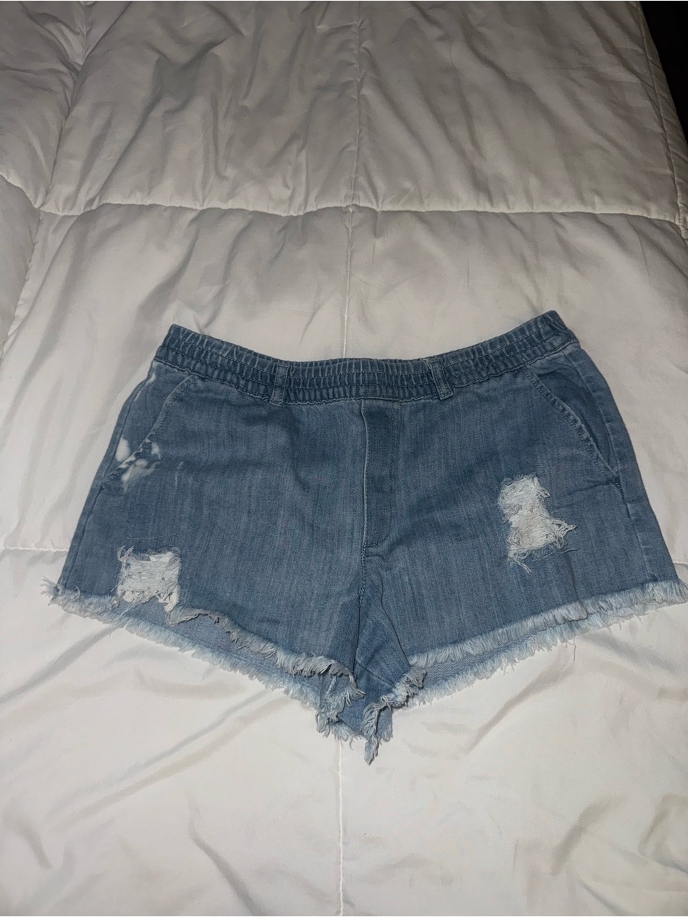 aerie Light Blue Distressed Denim Shorts